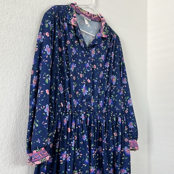 Vintage Anthony Richards Poly Long Sleeve Volup Floral Dress - Picture 6 of 10